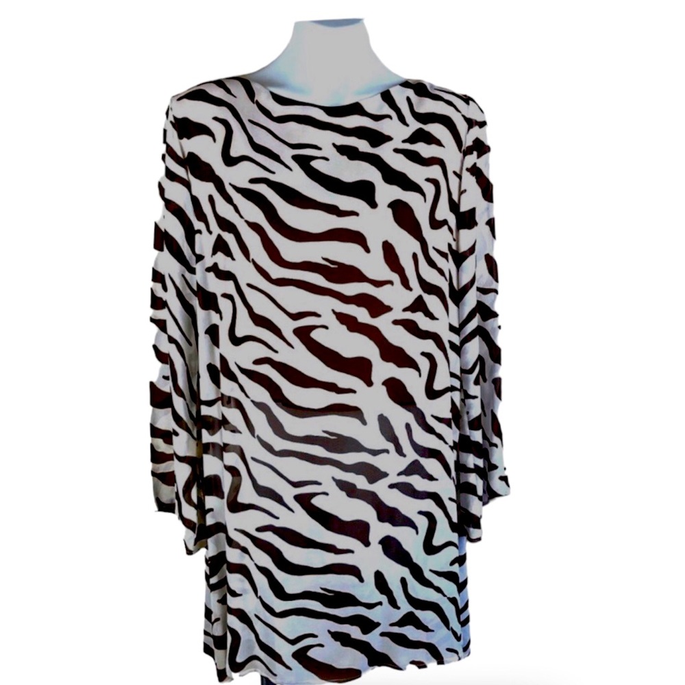 Nira Nira100% Silk Zebra Animal Print Bohemians Style Tunic Top Blouse Size L